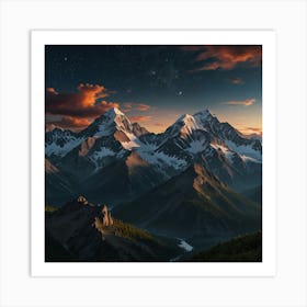 Mountain Landscape At Sunset 3 Art Print