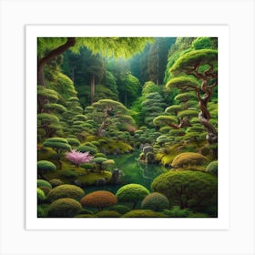 Japanese temple garden Art Print