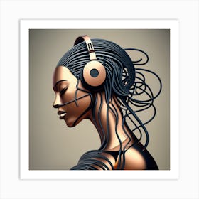 Woman With Headphones 60 Art Print