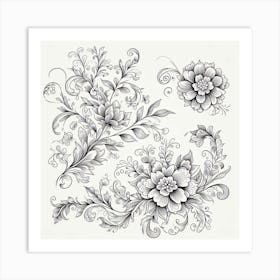 Floral Design In Black And White 1 Art Print