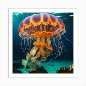 A glowing jellyfish underwater Art Print