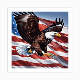 Bald Eagle With American Flag Art Print