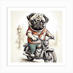 Pug Riding A Motorcycle Art Print