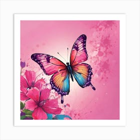 Butterfly And Flowers 17 Art Print