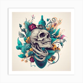 Skull With Flowers 8 Art Print