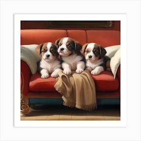 Three Puppies On A Couch 2 Art Print