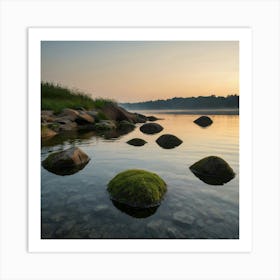 Mossy Rocks In The Water Art Print