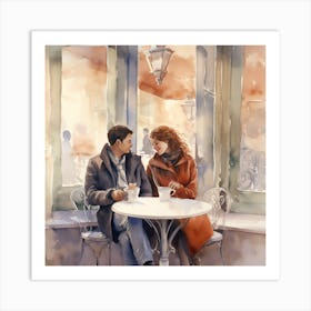 Couple Having Coffee In Cafe Art Print