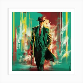 An Artwork Depicting A Man, Big Tits, In The Style Of Glamorous Hollywood Portraits, Green Red, Yell (1) Art Print