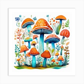 Mushrooms And Flowers 64 Art Print