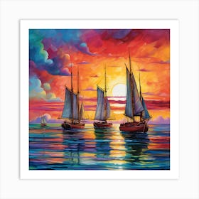 Sailboats At Sunset 21 Art Print