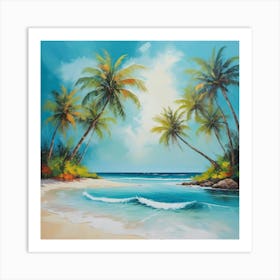 Beach Scene With Palm Trees Art Print Art Print