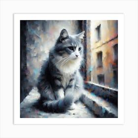 Black and white Cat In The Window Art Print