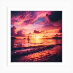 Sunset Sailboat Art Print