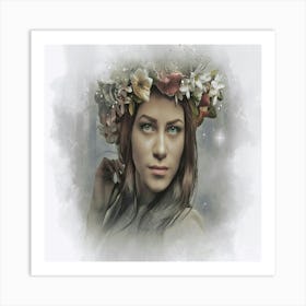 Woman With Flowers On Her Head 1 Art Print