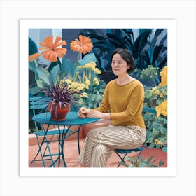 Garden Serenity Woman Amidst Vibrant Flora (5) Art Print