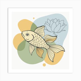 Illustration goldfish and lotus 1 Art Print