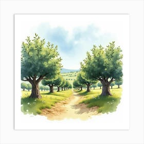 Peaceful Watercolor Of A Traditional Italian Olive Grove With Ancient Trees 1 Art Print