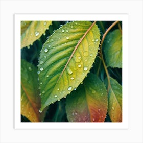 Autumn Leaves With Water Droplets Art Print