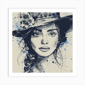 Woman With Hat and Flowers Art Print