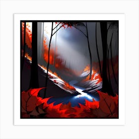 Red Leaves In The Forest Art Print