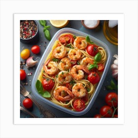 Healthy Meal With Shrimp And Tomatoes Art Print