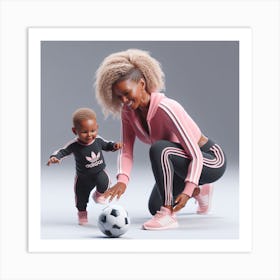 Mother And Child Playing Soccer 1 Art Print