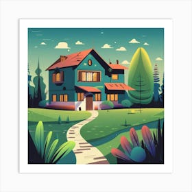 Cartoon House In The Forest Art Print