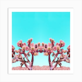 Pink Joshua Tree Siamese Cactus Mirrored Square Art Print