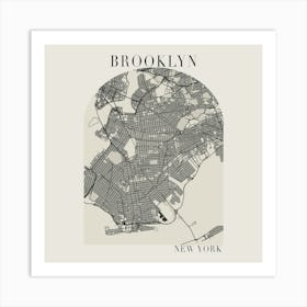 Brooklyn New York Boho Minimal Arch Full Beige Color Street Map Art Print