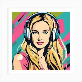 Pop Girl With Headphones 2 Art Print