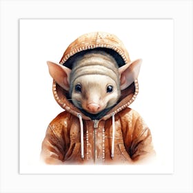 Watercolour Cartoon Armadillo In A Hoodie 2 Art Print