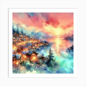 Watercolor Of A Village Art Print