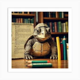 Turtle In The Library Art Print