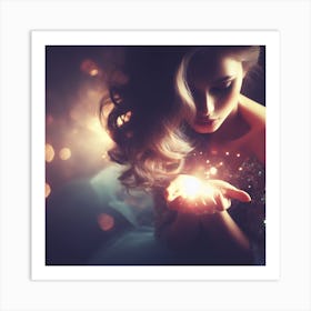 Beautiful Woman Holding A Star Art Print