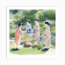 Girls In Kimono Art Print