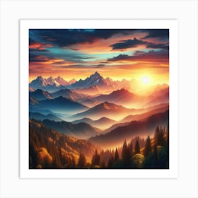 Sunset In The Mountains 4 Art Print