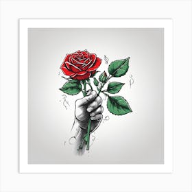 Hand Holding A Rose Art Print