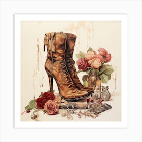 Roses And Boots Art Print