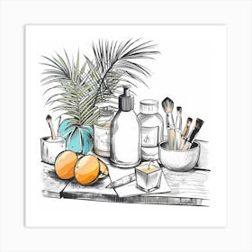 Illustration Of Beauty Products Art Print