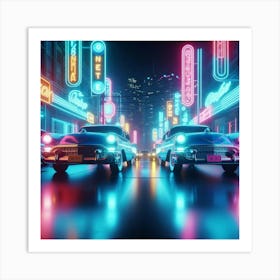 Neon Cars In The City Art Print