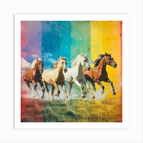 Rainbow Horses Galloping Collage 3 Art Print