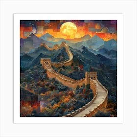 Great Wall Of China, retro collage Art Print