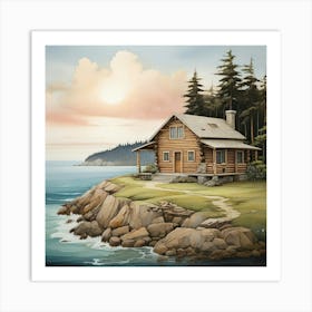 Coastal Log Cabin Landscape Art Print 3 Art Print