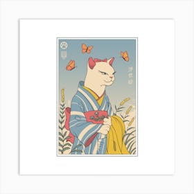 White Cat Ukiyo-e Art Print