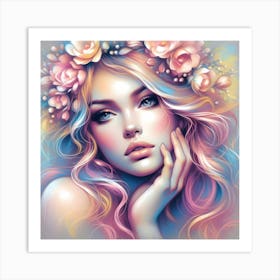 Girl With Flowers 20 Art Print