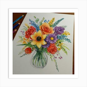 Watercolor Flowers In A Vase Art Print