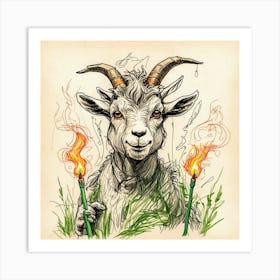 Goat With Flames 1 Art Print