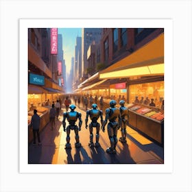 Robots In The City Art Print