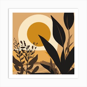 Sunset Dark Yellow Sun Behind A Black Art Print